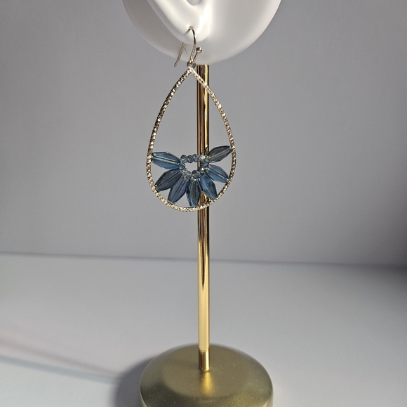 Gold Boho Chic Statement Flower Beaded Earrings - Picture 4 of 6